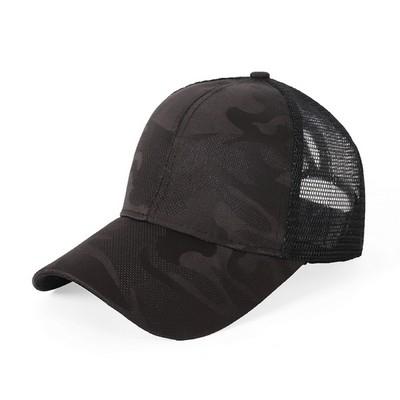 Camouflage Cotton Horsetail Baseball Cap w/Mesh