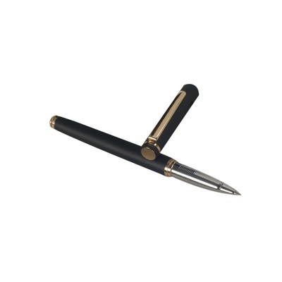 Charcoal Gray Cap & Barrel Roller Pen with Gold Accents