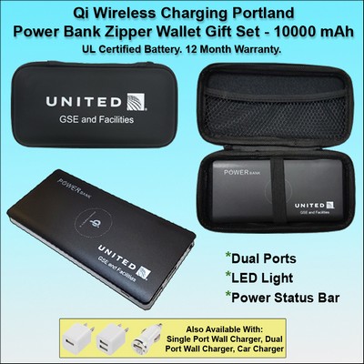 Qi Wireless Charging Portland Power Bank Zipper Wallet Gift Set 10000 mAh - Black