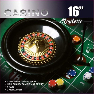 16" Roulette wheel set with 120 11.5 gram chips, Rake & Felt Layout