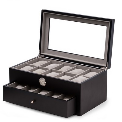 Black wood twenty watch box with quartz movement clock