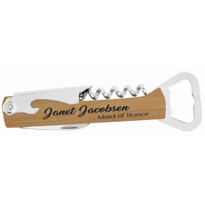 Bamboo Laser Engraved Leatherette Wine Bottle Opener