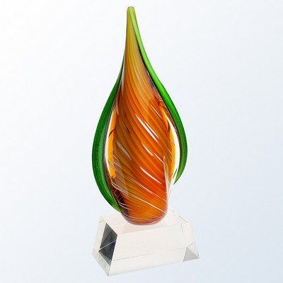 Orange Creamsicle Art Glass Series on Clear Crystal Base, 12"H