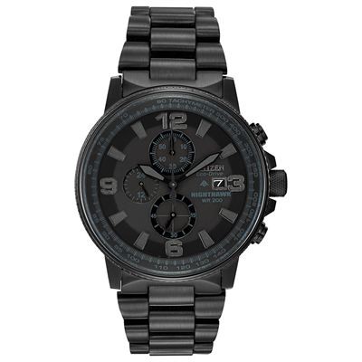 Citizen Men's Nighthawk Eco-Drive Stainless Steel Watch w/Black Ion Plating