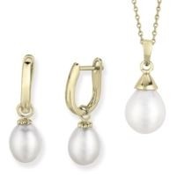 Jilco Inc. Gold Tear Drop Pearl Earring & Necklace Set