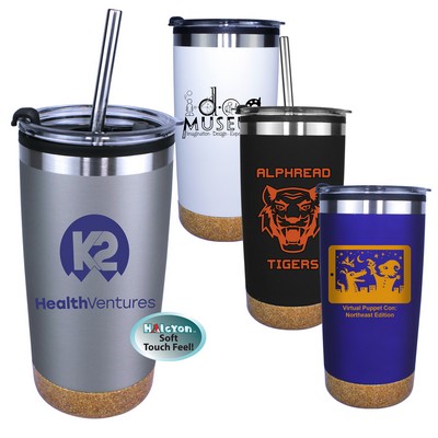 20 Oz. Halcyon® Cork Bottom Tumbler w/Stainless Straw/Flip Top Lid