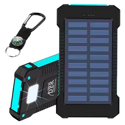 10,000 mAh Solar Dual Port Water Resistant Power Bank w/Compass & Carabiner