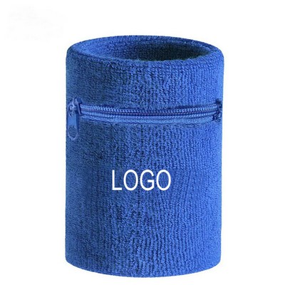 Sports Wristbands with zipper Sweat Bands for Athletic- Stretchy Cotton Terry Cloth for Working Out