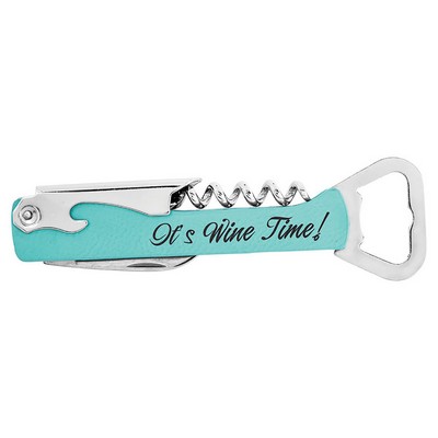 Teal Corkscrew Bottle Opener, Laserable Leatherette, 1-1/8"x5-1/4"