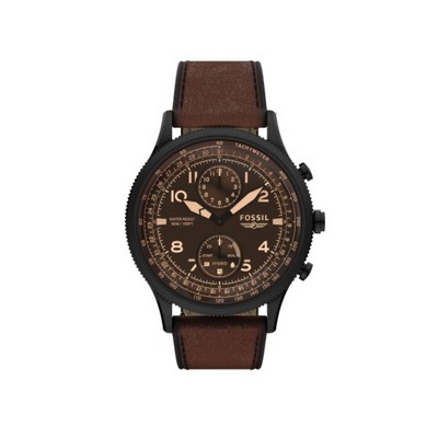 Fossil Hybrid Smartwatch Retro Pilot Dual-Time Brown Leather