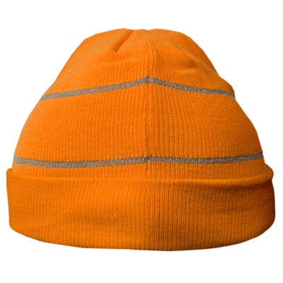 Hi-Vis Knit Cuffed Safety Beanie-Reflective Coverage/Orange