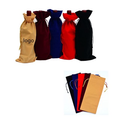 Velvet Wine Bottle Drawstring Bag