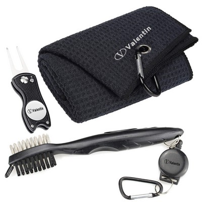 Golf Towel & Cleaner Brush & Divot Tool Set