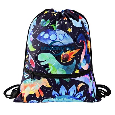 Children Cartoon Wear Resistant Drawstring Backpack W/Zipper