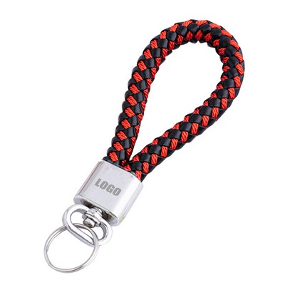 Rotated Ring Weaved PU Leather Keychain