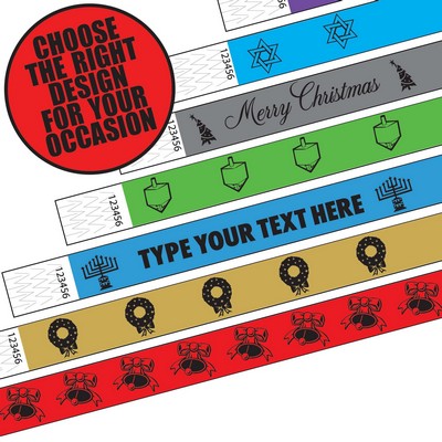 3/4" wide x 10" long - 3/4" Tyvek Holiday Wristbands Printed 1/0