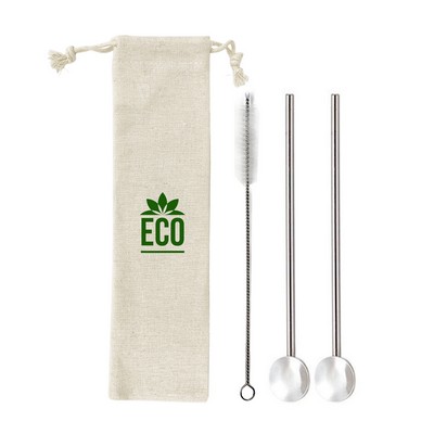 Stainless Steel Cocktail Spoon Straw Set