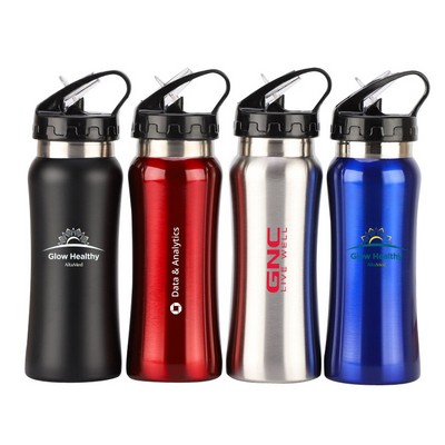 17OZ Single Walled Stainless Steel Sports Water Bottle with Straw