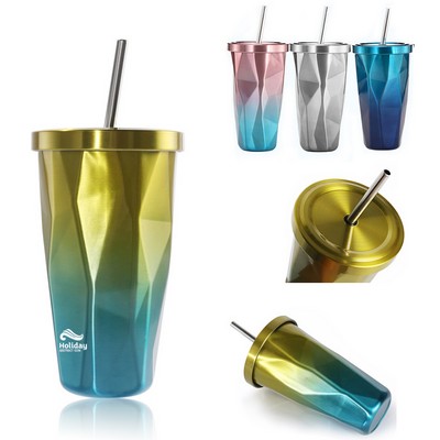 16oz Double Wall Vacuum Insulated Stainless Steel Travel Cup with Lids, Straws