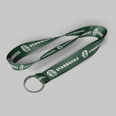 1" Dark Green custom lanyard printed with company logo with Key Ring Hook attachment 1"