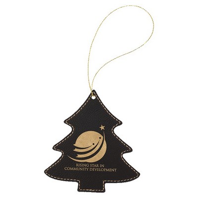 Black/Gold Laserable Leatherette Tree Ornament with Gold String