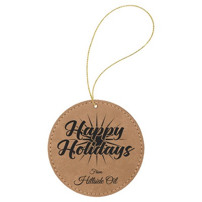 Light Brown Laserable Leatherette Round Ornament with Gold String