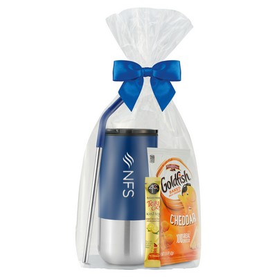 16 Oz. Stainless Steel Tumbler w/Plastic Liner & Metal Straw Gift Set -Goldfish & 4C® Sugar Free Tea