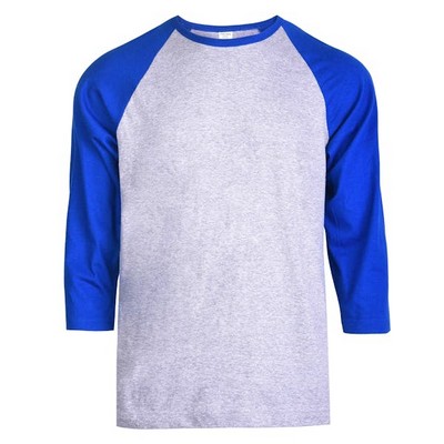 Men's 3/4 Sleeve Baseball T-Shirt - 3XL, Royal Blue/Gray (Case of 20)