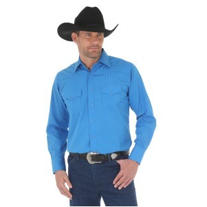 Wrangler® Men's Blue Sport Western Long Sleeve Shirt