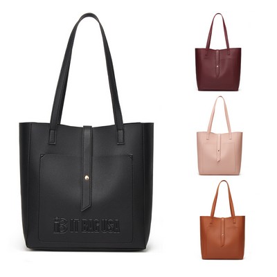 PU Simple solid color tote bag for women