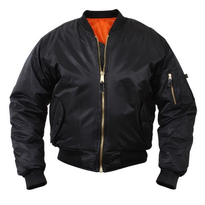 Men's Black Military Flight Jacket w/Reversible Orange Quilted Lining