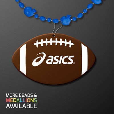 Blue Football Party Bead Necklaces with Football Medallion - Domestic Print