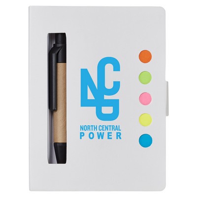 Eco Stowaway Sticky Jotter with Pen - White