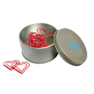 Heart Shaped Paper Clips in Metal Tin