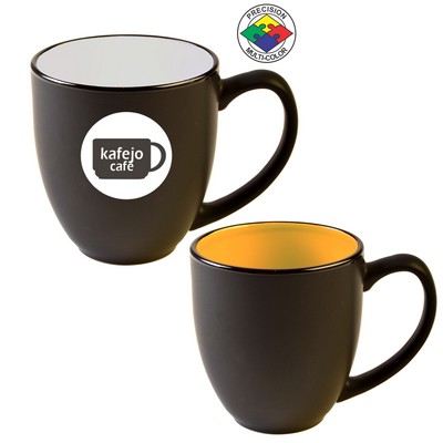 14 Oz. Vitrified Two-Tone Hilo Black/Yellow Bistro Mug - Precision Spot Color - Dishwasher Resistant