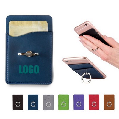 PU Leather Cell Phone Wallet/Card Holder with Ring Grip