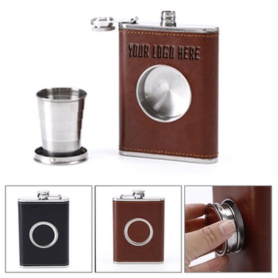 Stainless Steel Mini Flask w/Foldable Cup