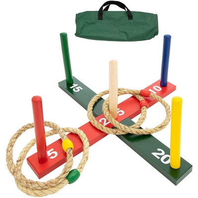 Rope Ring Toss Yard Game - Throwing Carnival Quoits Set - Solid Wood