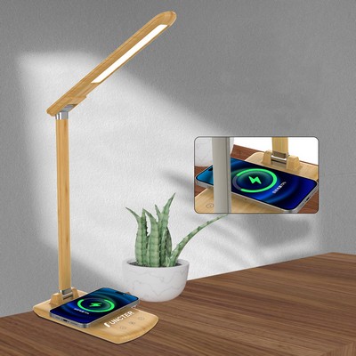 Imitation Bamboo Dimmable Desk Lamp Wireless Charger Foldable Night Light For Home Office