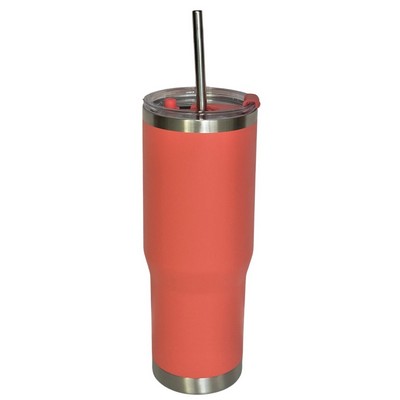 30 Oz. Stainless Double Wall Vacuum Insulated Travel Mug powder coated, peach