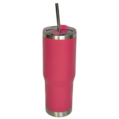 30 Oz. Stainless Double Wall Vacuum Insulated Travel Mug powder coated pink