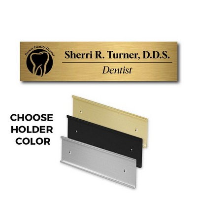 Brushed Gold Name Plate and Wall Sign Holder-Plastic Etches to Black - 2x8. No Minimum