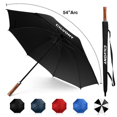 54" Arc Auto Open Stick Umbrella with Wooden Handle