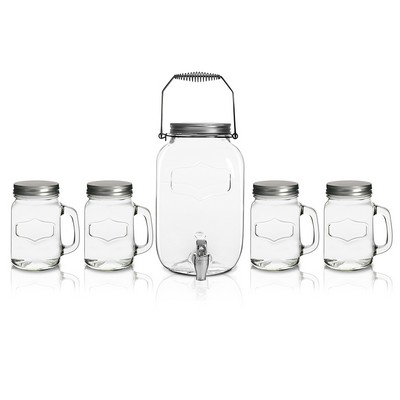 5pc Beverage Dispenser with Jar, Mugs and Lids