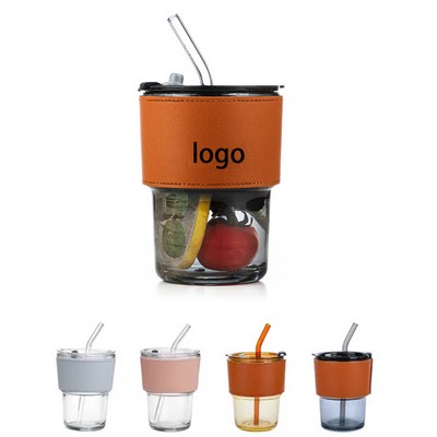 13oz Food Grade Iced Coffee Cup Glasses Tumbler w/Lid & Straw