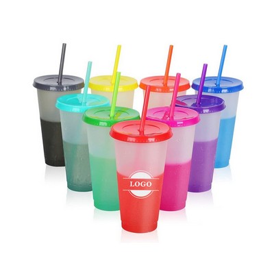 24Oz Color Changing Cups With Lids & Straws