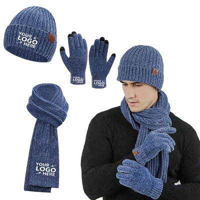 Knitted Hat Gloves Scarf Set