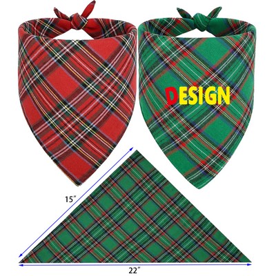 Dog Christmas Bandana Classic Plaid Triangle Dog Scarf for Medium and Large Dog