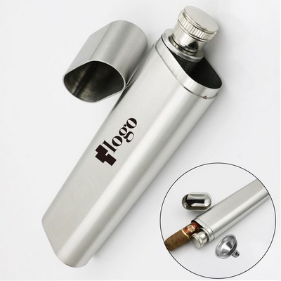 2 OZ Stainless Steel Flask With Cigar Tube