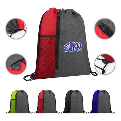 Mesh Pocket Vertical Drawstring Backpack